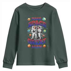 Funny Trump Elon Musk Youth Sweatshirt Make Space Great Again TS09 Dark Forest Green Print Your Wear