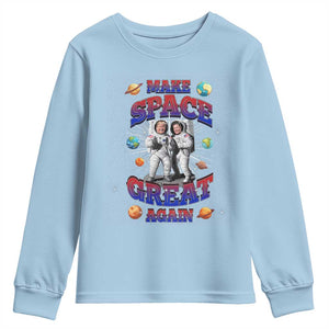Funny Trump Elon Musk Youth Sweatshirt Make Space Great Again TS09 Light Blue Print Your Wear