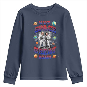 Funny Trump Elon Musk Youth Sweatshirt Make Space Great Again TS09 Navy Print Your Wear