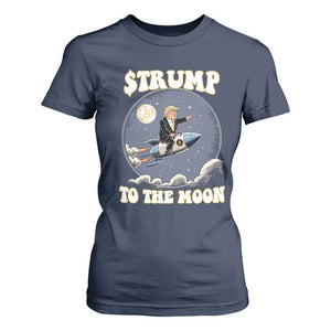 Trump Bitcoin T Shirt For Women Trump To The Moon Funny Crypto TS09 Navy Print Your Wear