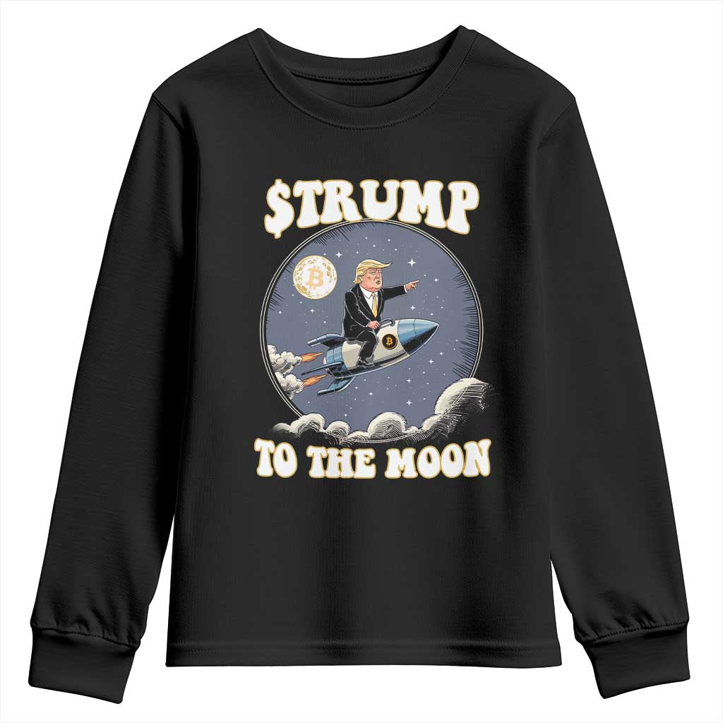 Trump Bitcoin Youth Sweatshirt Trump To The Moon Funny Crypto TS09 Black Print Your Wear