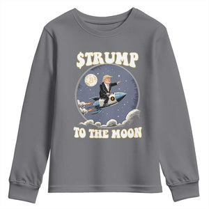 Trump Bitcoin Youth Sweatshirt Trump To The Moon Funny Crypto TS09 Charcoal Print Your Wear