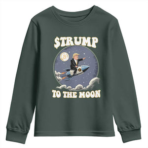 Trump Bitcoin Youth Sweatshirt Trump To The Moon Funny Crypto TS09 Dark Forest Green Print Your Wear