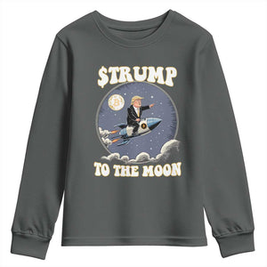 Trump Bitcoin Youth Sweatshirt Trump To The Moon Funny Crypto TS09 Dark Heather Print Your Wear