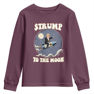 Trump Bitcoin Youth Sweatshirt Trump To The Moon Funny Crypto TS09 Maroon Print Your Wear