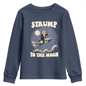 Trump Bitcoin Youth Sweatshirt Trump To The Moon Funny Crypto TS09 Navy Print Your Wear