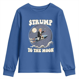 Trump Bitcoin Youth Sweatshirt Trump To The Moon Funny Crypto TS09 Royal Blue Print Your Wear