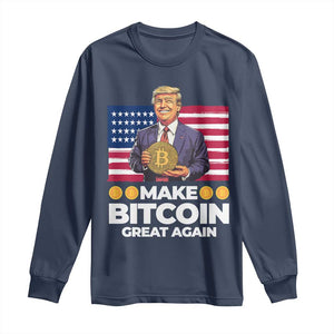 Trump Bitcoin Long Sleeve Shirt Make Bitcoin Great Again TS09 Navy Print Your Wear