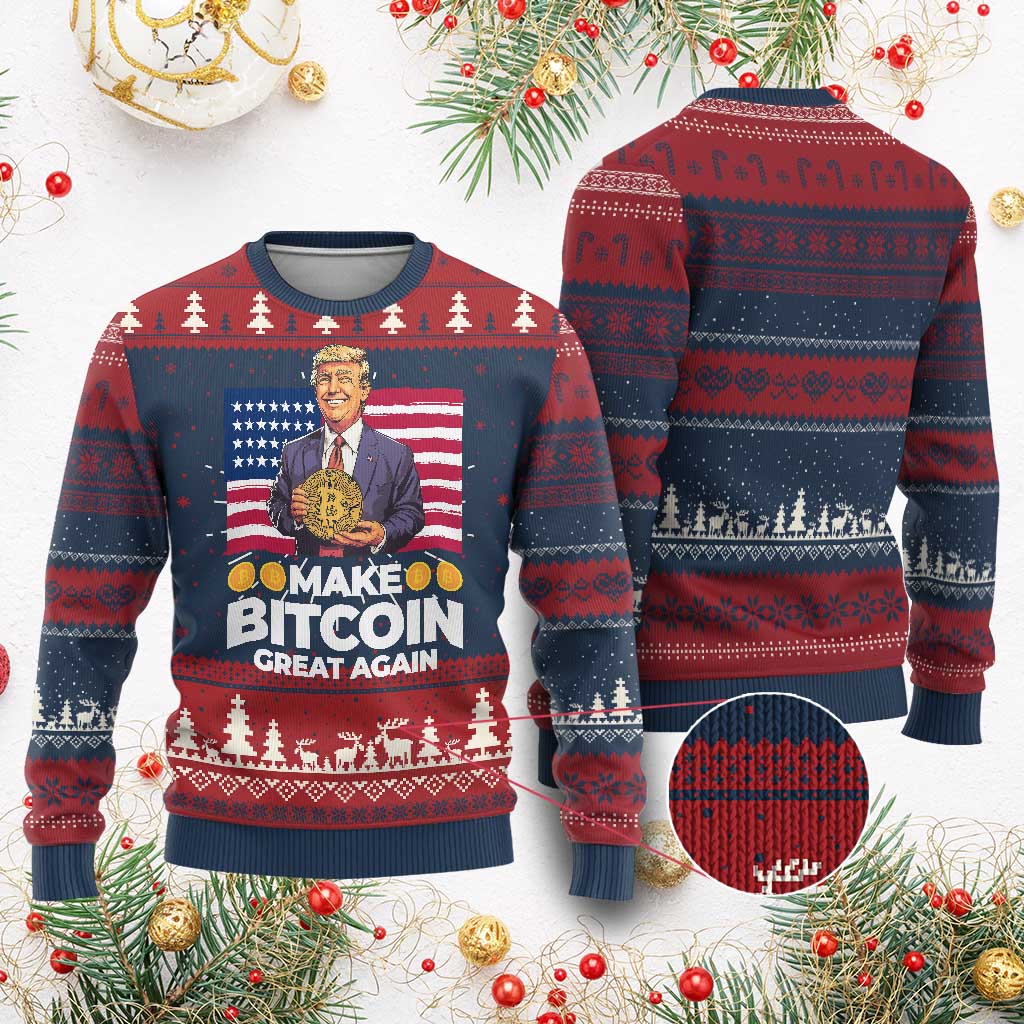 Trump Bitcoin Knit Sweatshirt Make Bitcoin Great Again TS09 Burgundy Print Your Wear