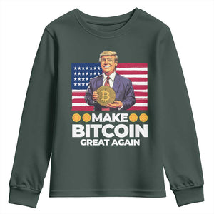 Trump Bitcoin Youth Sweatshirt Make Bitcoin Great Again TS09 Dark Forest Green Print Your Wear