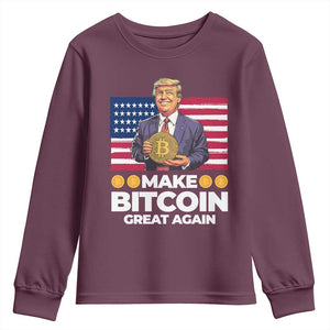 Trump Bitcoin Youth Sweatshirt Make Bitcoin Great Again TS09 Maroon Print Your Wear