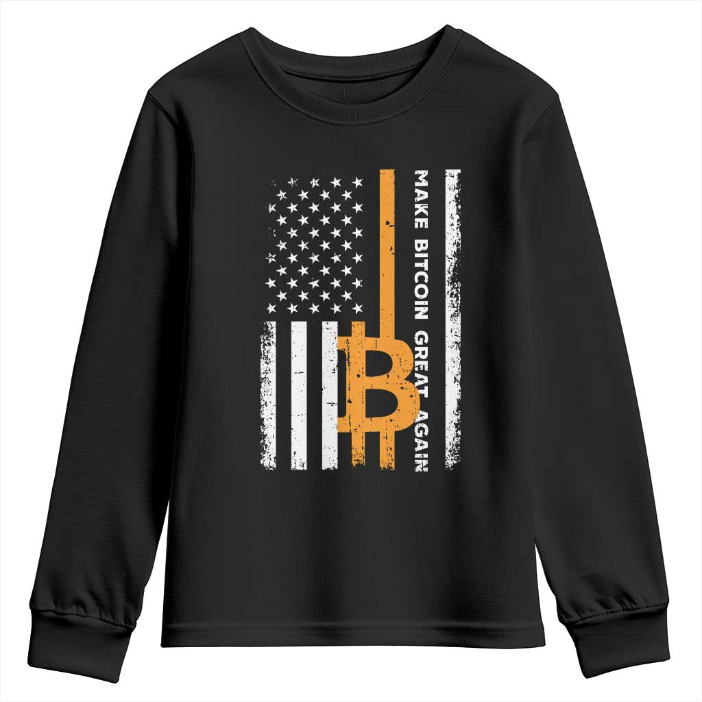 Make Bitcoin Great Again Youth Sweatshirt Crypto Enthusiasts Trump Coin 2025 TS09 Black Print Your Wear