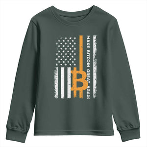 Make Bitcoin Great Again Youth Sweatshirt Crypto Enthusiasts Trump Coin 2025 TS09 Dark Forest Green Print Your Wear