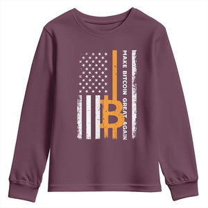 Make Bitcoin Great Again Youth Sweatshirt Crypto Enthusiasts Trump Coin 2025 TS09 Maroon Print Your Wear