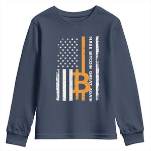 Make Bitcoin Great Again Youth Sweatshirt Crypto Enthusiasts Trump Coin 2025 TS09 Navy Print Your Wear