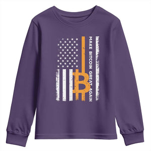 Make Bitcoin Great Again Youth Sweatshirt Crypto Enthusiasts Trump Coin 2025 TS09 Purple Print Your Wear