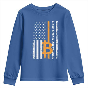 Make Bitcoin Great Again Youth Sweatshirt Crypto Enthusiasts Trump Coin 2025 TS09 Royal Blue Print Your Wear