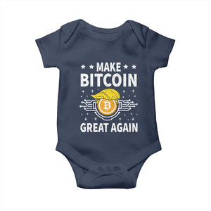 Funny Crypto Enthusiasts Trump Coin 2025 Baby Onesie Make Bitcoin Great Again TS09 Navy Print Your Wear