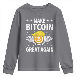 Funny Crypto Enthusiasts Trump Coin 2025 Youth Sweatshirt Make Bitcoin Great Again TS09 Charcoal Print Your Wear