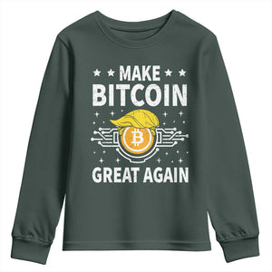 Funny Crypto Enthusiasts Trump Coin 2025 Youth Sweatshirt Make Bitcoin Great Again TS09 Dark Forest Green Print Your Wear