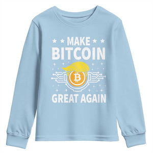 Funny Crypto Enthusiasts Trump Coin 2025 Youth Sweatshirt Make Bitcoin Great Again TS09 Light Blue Print Your Wear
