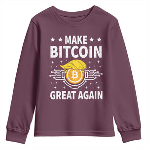 Funny Crypto Enthusiasts Trump Coin 2025 Youth Sweatshirt Make Bitcoin Great Again TS09 Maroon Print Your Wear
