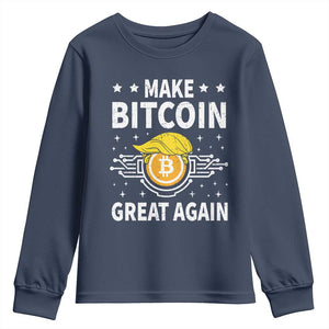 Funny Crypto Enthusiasts Trump Coin 2025 Youth Sweatshirt Make Bitcoin Great Again TS09 Navy Print Your Wear