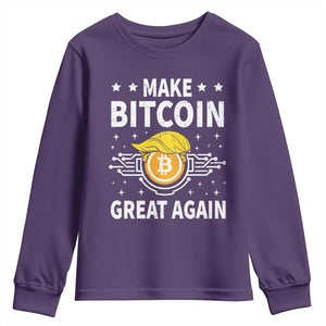 Funny Crypto Enthusiasts Trump Coin 2025 Youth Sweatshirt Make Bitcoin Great Again TS09 Purple Print Your Wear