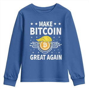 Funny Crypto Enthusiasts Trump Coin 2025 Youth Sweatshirt Make Bitcoin Great Again TS09 Royal Blue Print Your Wear