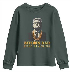 Funny Trump Bitcoin Dad Youth Sweatshirt TS09 Dark Forest Green Print Your Wear