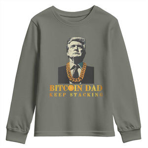 Funny Trump Bitcoin Dad Youth Sweatshirt TS09 Military Green Print Your Wear