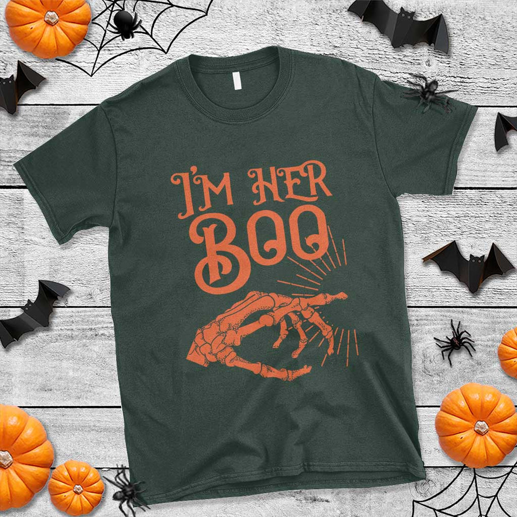 Halloween Couple Matching T Shirt I'm Her Boo Skeleton Hand TS09 Dark Forest Green Print Your Wear