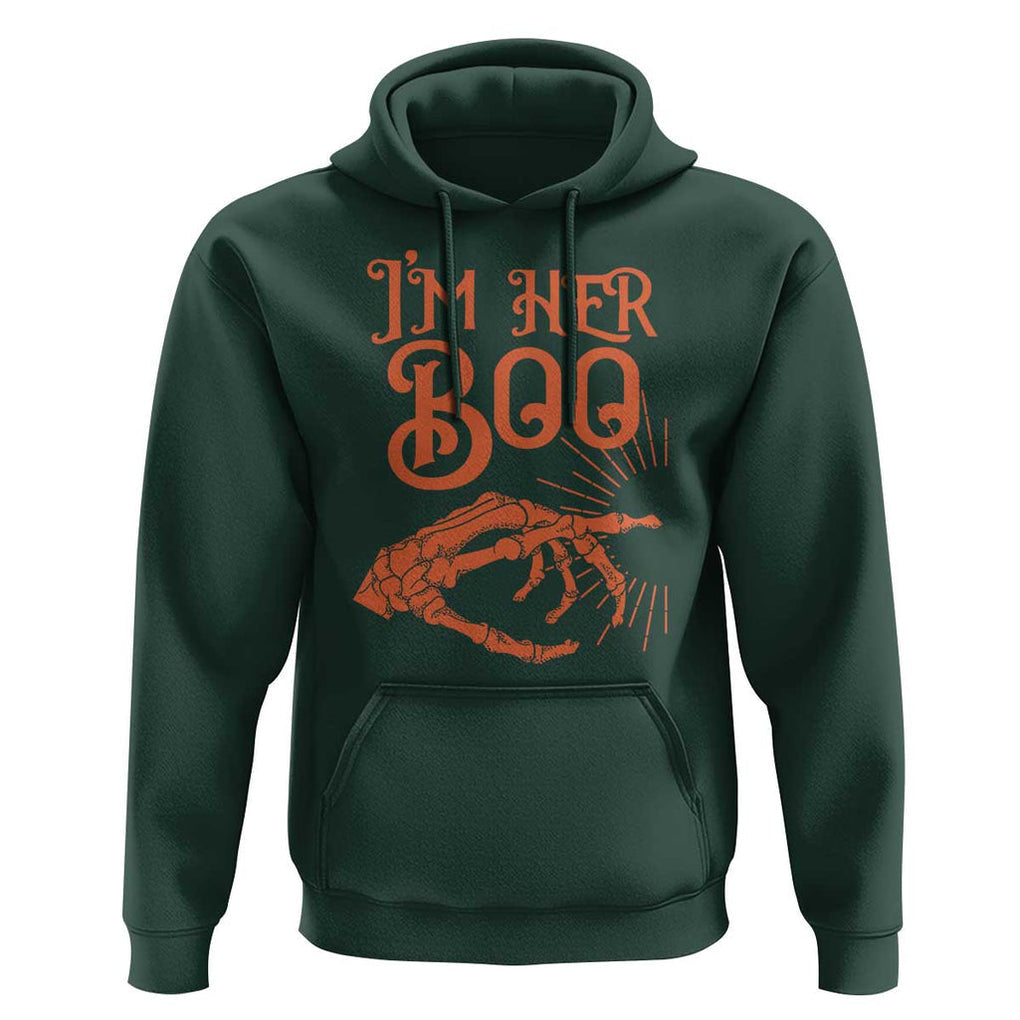 Halloween Couple Matching Hoodie I'm Her Boo Skeleton Hand TS09 Dark Forest Green Print Your Wear
