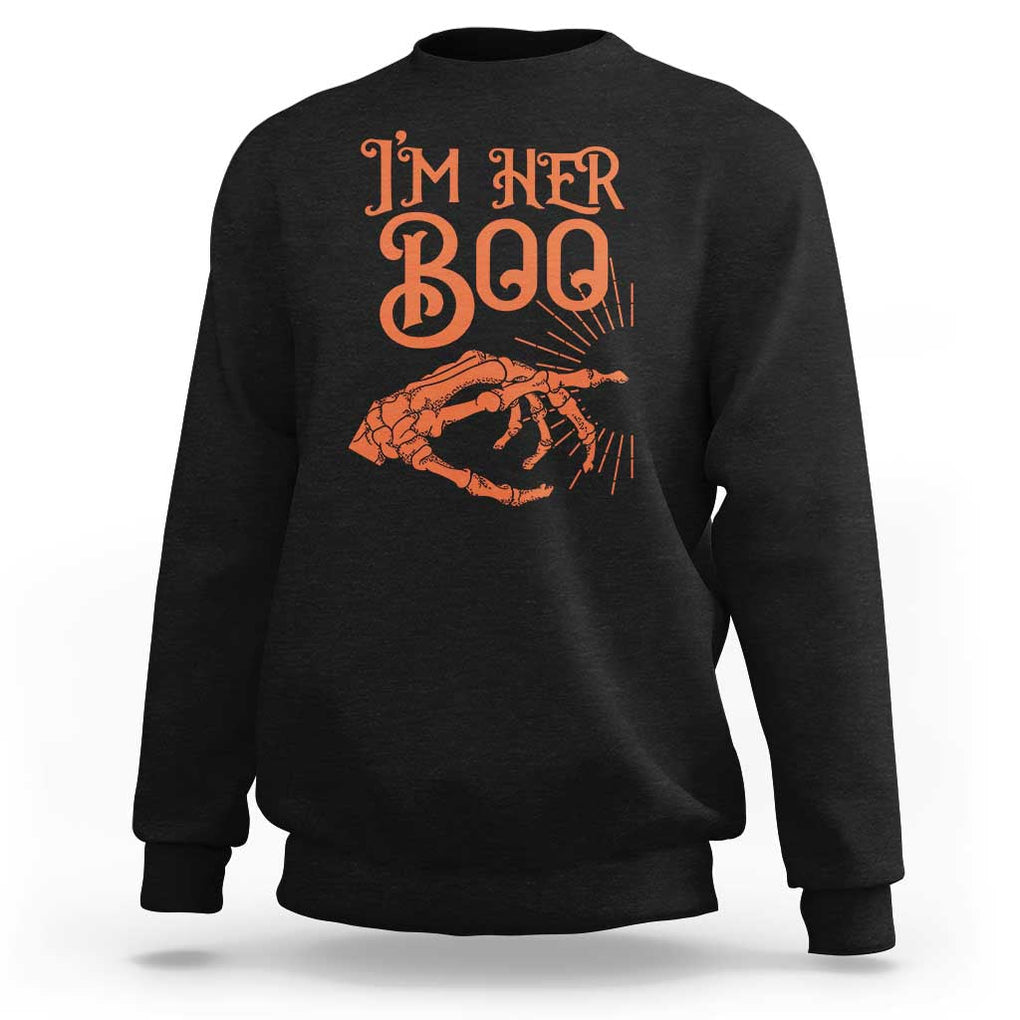 Halloween Couple Matching Sweatshirt I'm Her Boo Skeleton Hand TS09 Black Print Your Wear
