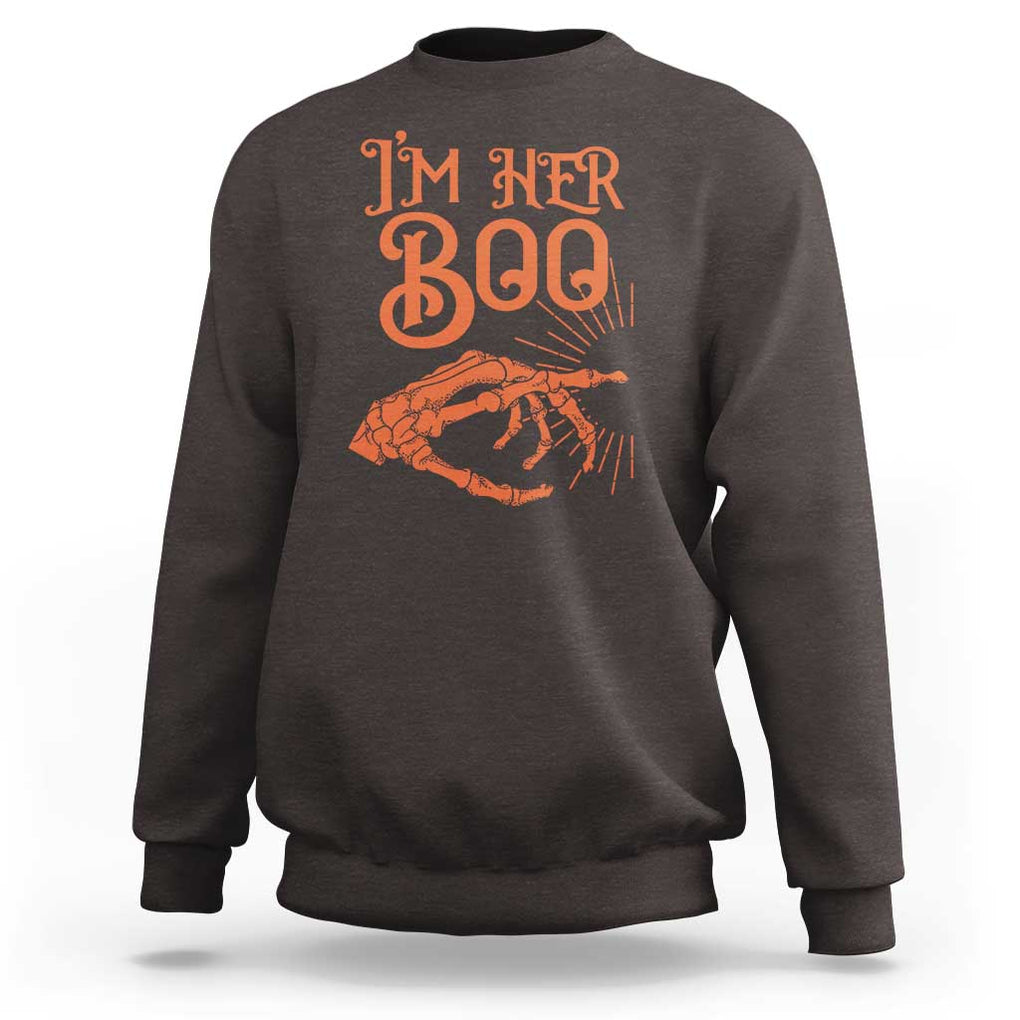 Halloween Couple Matching Sweatshirt I'm Her Boo Skeleton Hand TS09 Dark Chocolate Print Your Wear