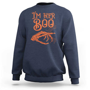 Halloween Couple Matching Sweatshirt I'm Her Boo Skeleton Hand TS09 Navy Print Your Wear