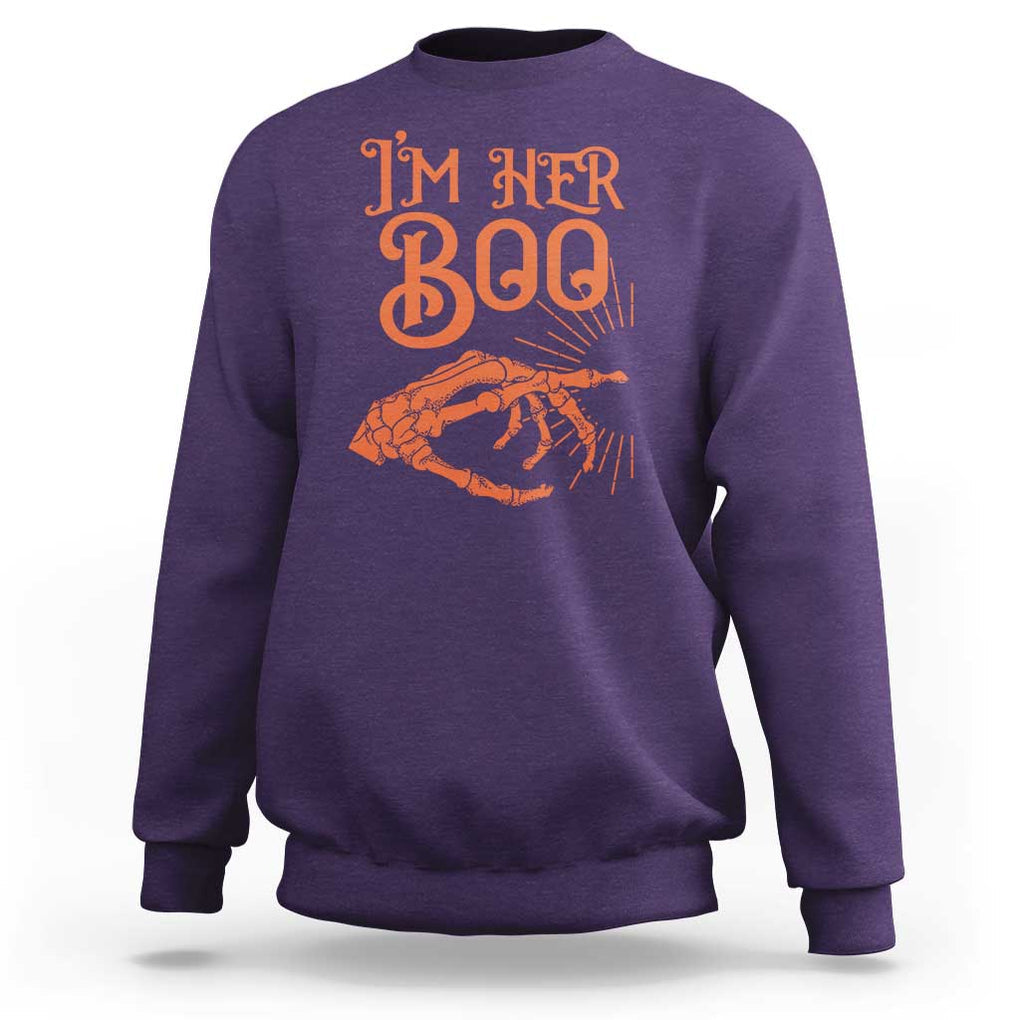 Halloween Couple Matching Sweatshirt I'm Her Boo Skeleton Hand TS09 Purple Print Your Wear
