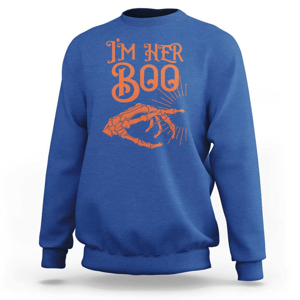 Halloween Couple Matching Sweatshirt I'm Her Boo Skeleton Hand TS09 Royal Blue Print Your Wear