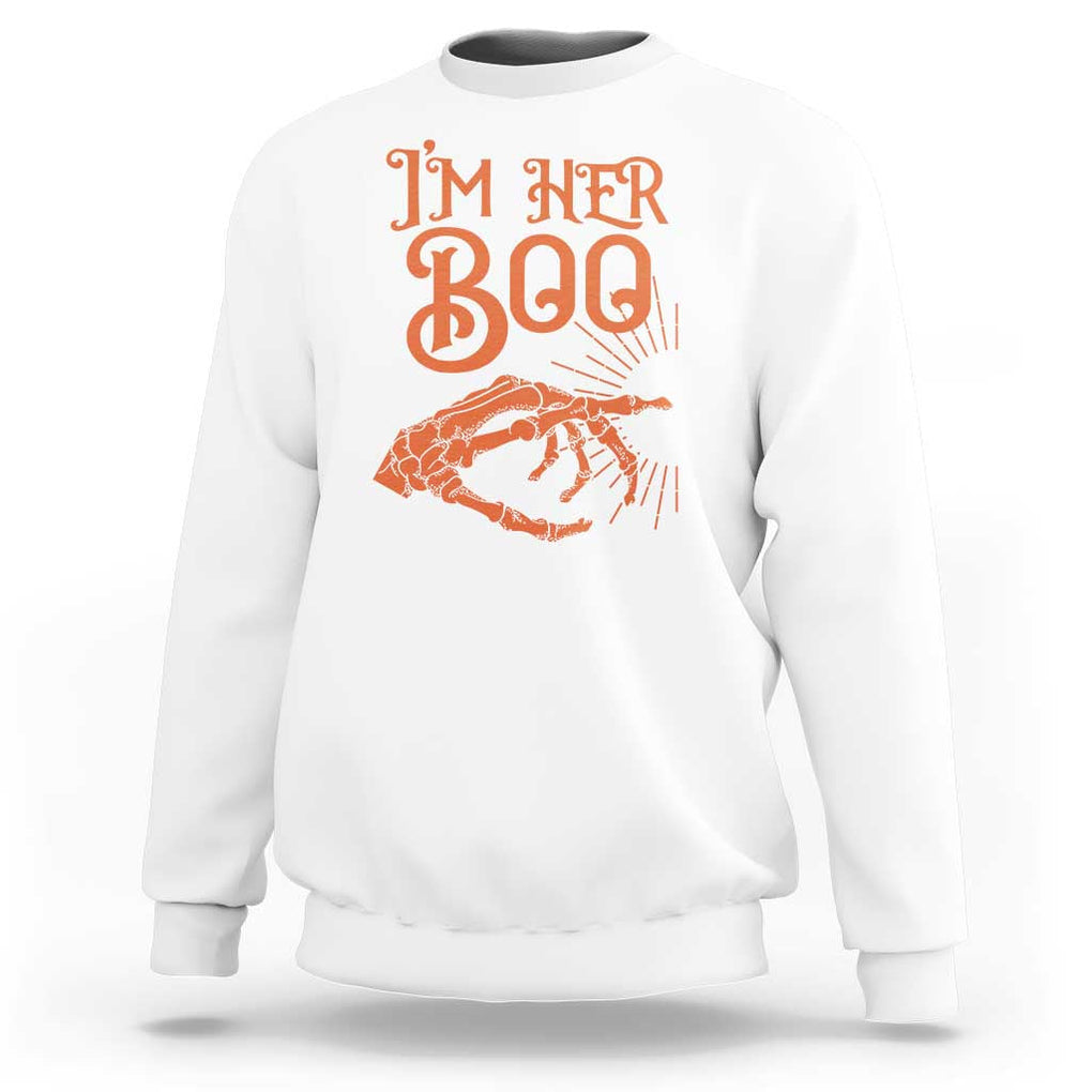 Halloween Couple Matching Sweatshirt I'm Her Boo Skeleton Hand TS09 White Print Your Wear