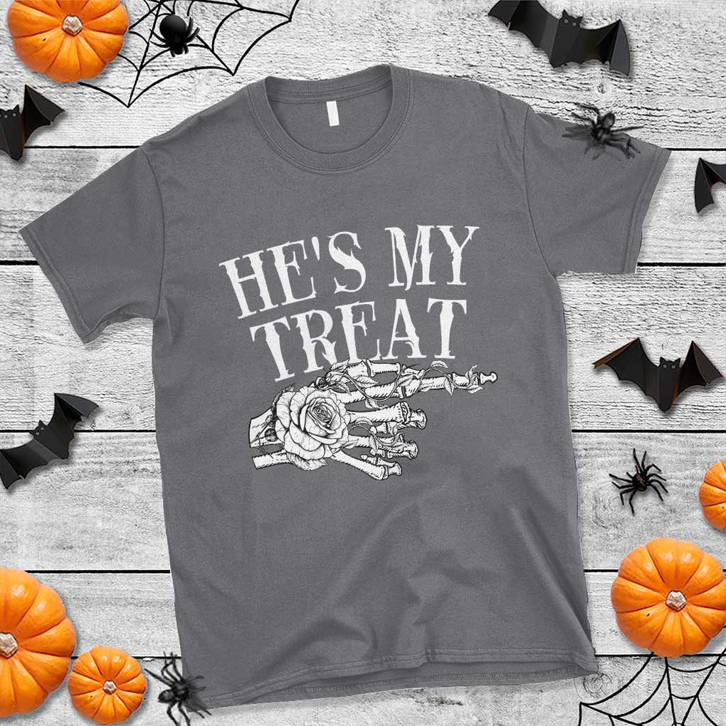 Halloween Couple Matching T Shirt He's My Treat Skeleton Hand TS09 Charcoal Print Your Wear