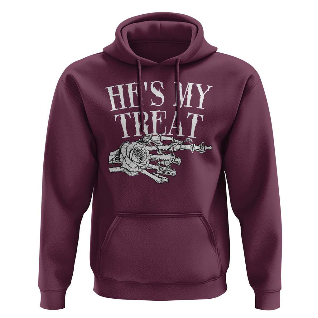 Halloween Couple Matching Hoodie He's My Treat Skeleton Hand TS09 Maroon Print Your Wear