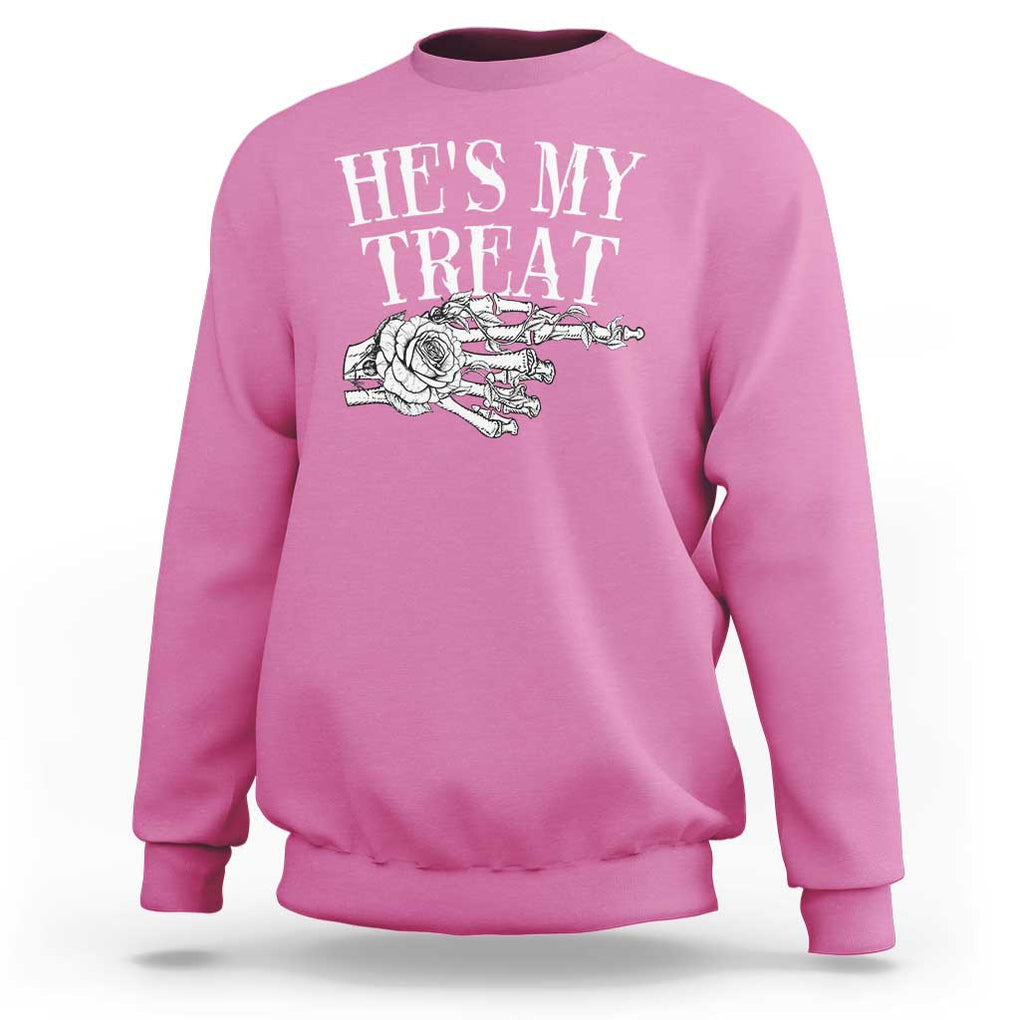 Halloween Couple Matching Sweatshirt He's My Treat Skeleton Hand TS09 Azalea Print Your Wear
