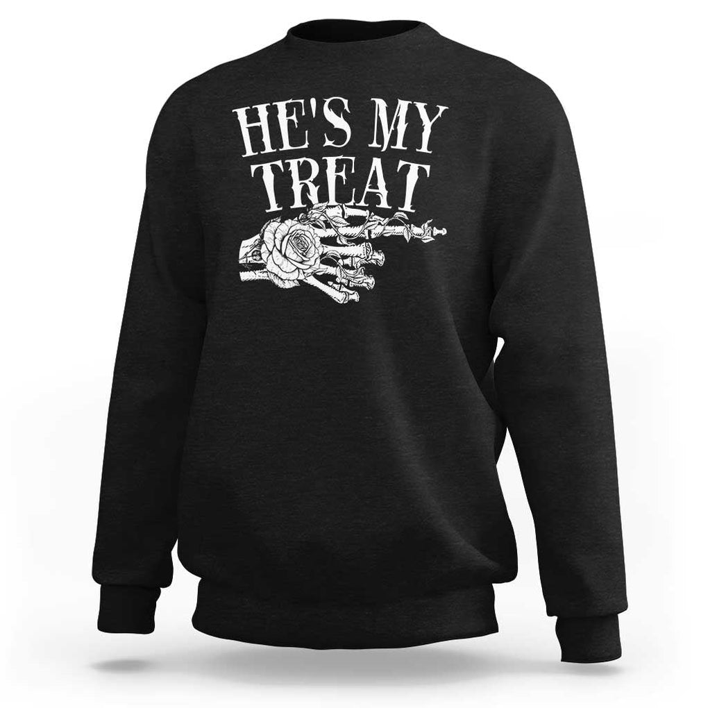 Halloween Couple Matching Sweatshirt He's My Treat Skeleton Hand TS09 Black Print Your Wear
