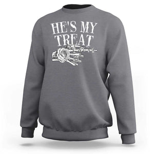 Halloween Couple Matching Sweatshirt He's My Treat Skeleton Hand TS09 Charcoal Print Your Wear