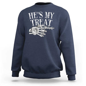 Halloween Couple Matching Sweatshirt He's My Treat Skeleton Hand TS09 Navy Print Your Wear