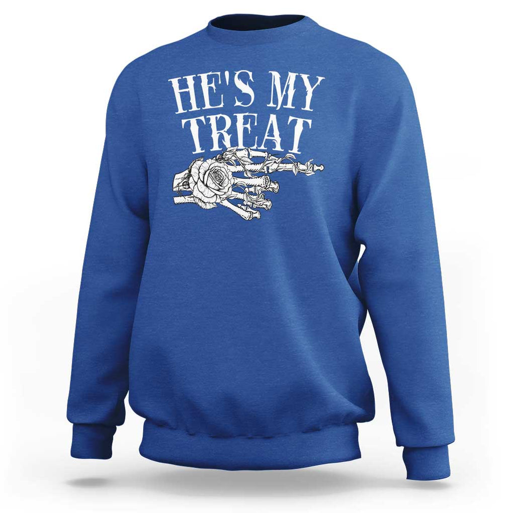 Halloween Couple Matching Sweatshirt He's My Treat Skeleton Hand TS09 Royal Blue Print Your Wear