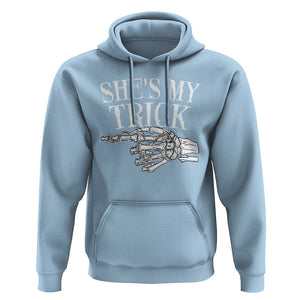 Halloween Couple Matching Hoodie She's My Trick Skeleton Hand TS09 Light Blue Print Your Wear