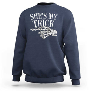Halloween Couple Matching Sweatshirt She's My Trick Skeleton Hand TS09 Navy Print Your Wear