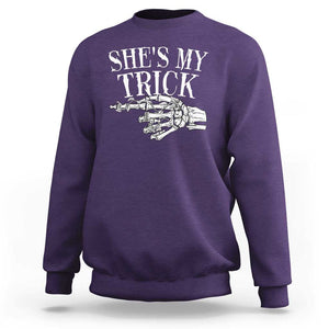 Halloween Couple Matching Sweatshirt She's My Trick Skeleton Hand TS09 Purple Print Your Wear