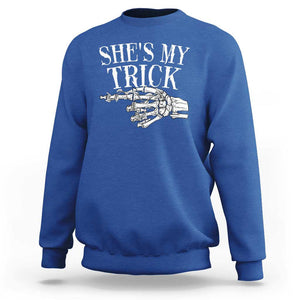 Halloween Couple Matching Sweatshirt She's My Trick Skeleton Hand TS09 Royal Blue Print Your Wear